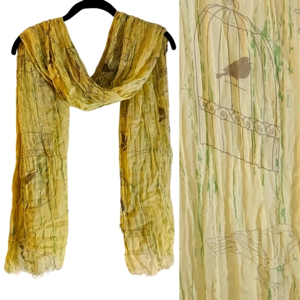 LOOK lightweight delicate cotton yellow bird scarf cottagecore